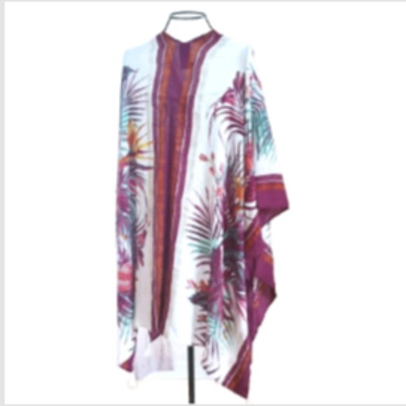 NWT Vince Camuto Floral Lightweight Top Cardigan Swim Suit Cover-up Burgundy OS - Picture 7 of 17